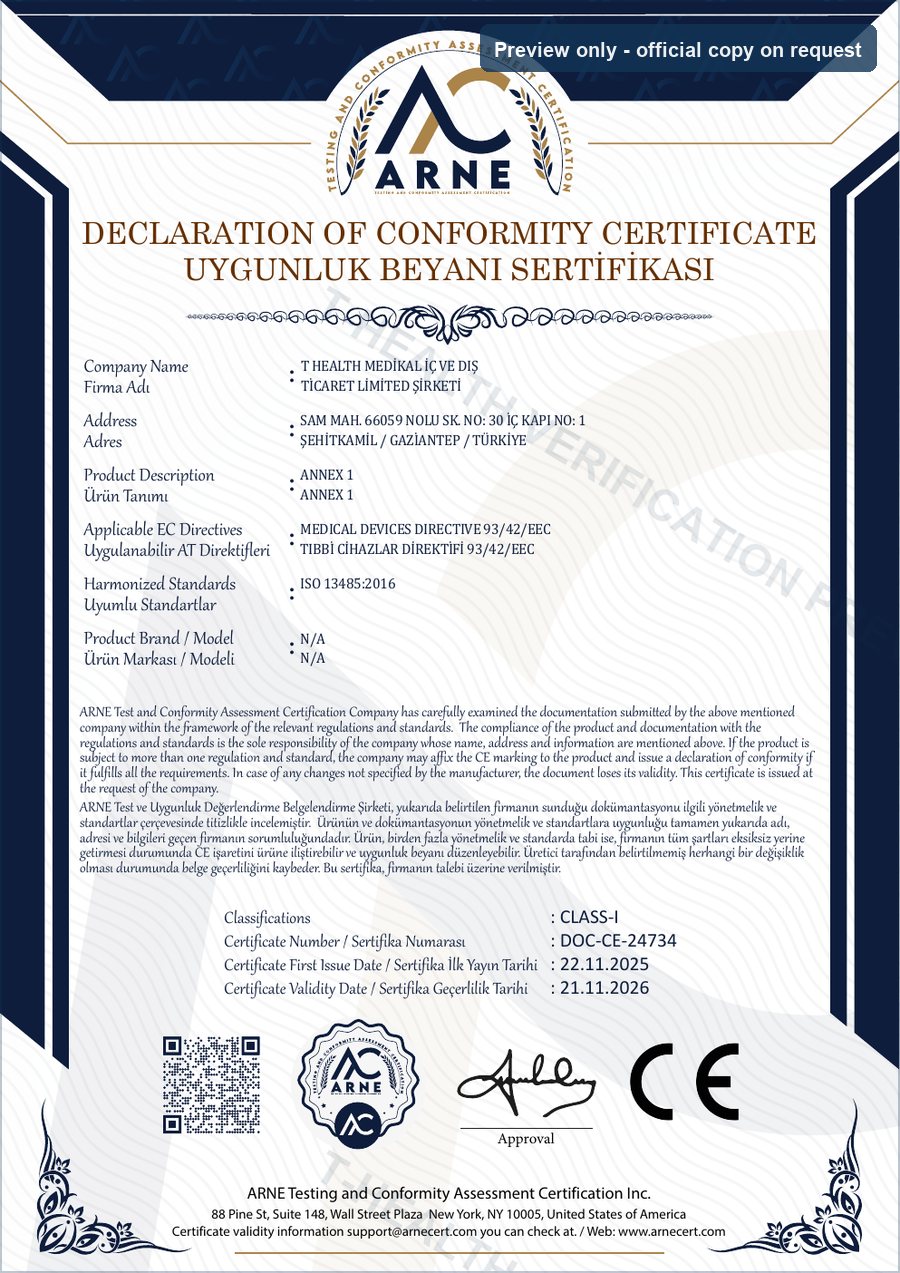 T-HEALTH CE Declaration of Conformity certificate preview