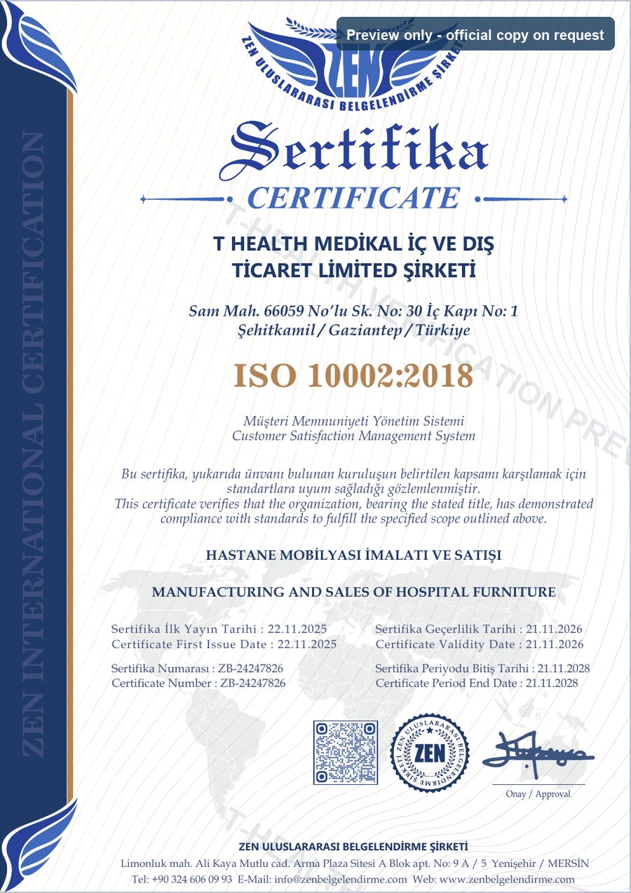 T-HEALTH ISO 10002 Customer Satisfaction Management System certificate preview