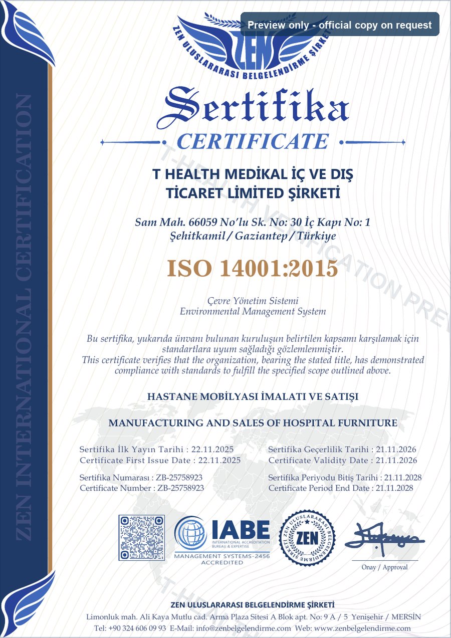 T-HEALTH ISO 14001 Environmental Management System certificate preview