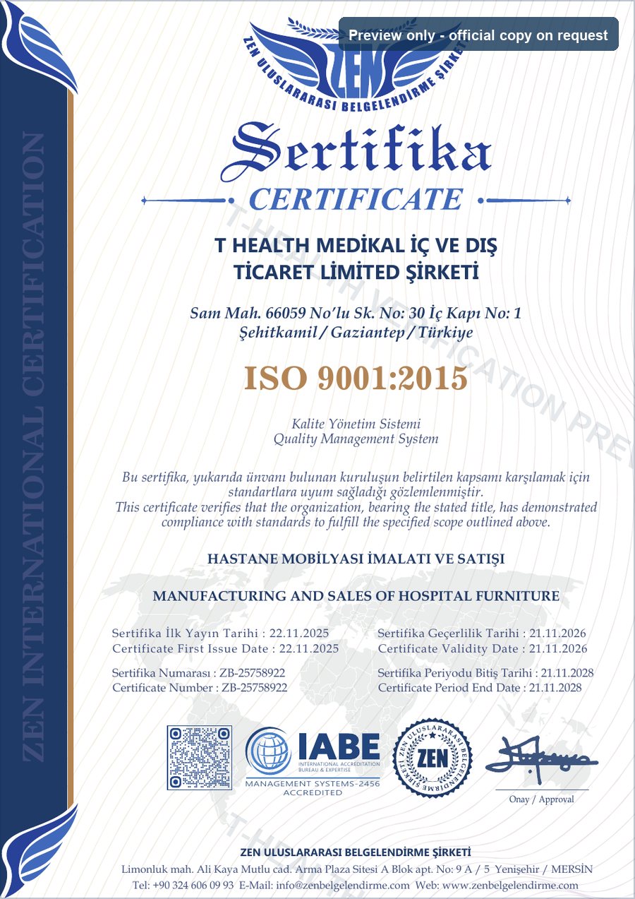 T-HEALTH ISO 9001 Quality Management System certificate preview